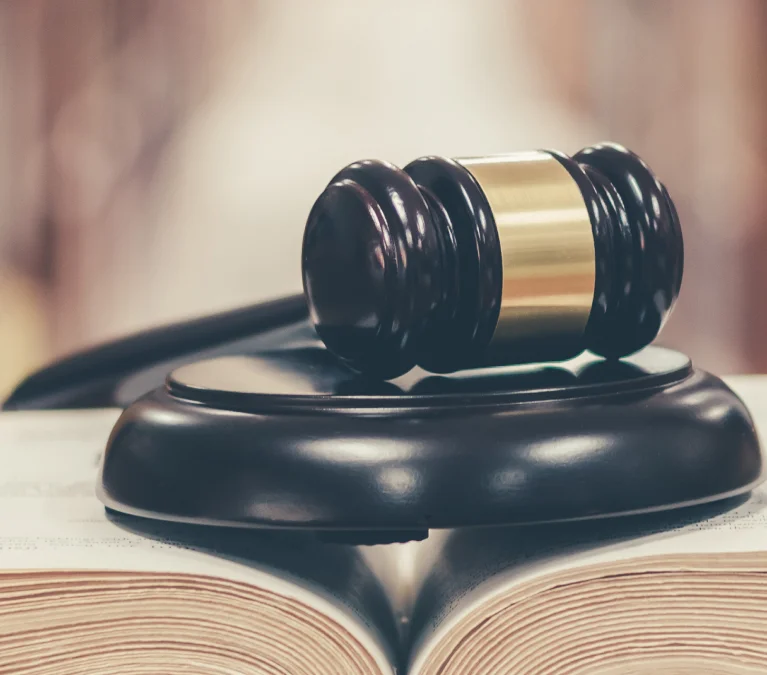 a gavel on top of a book
