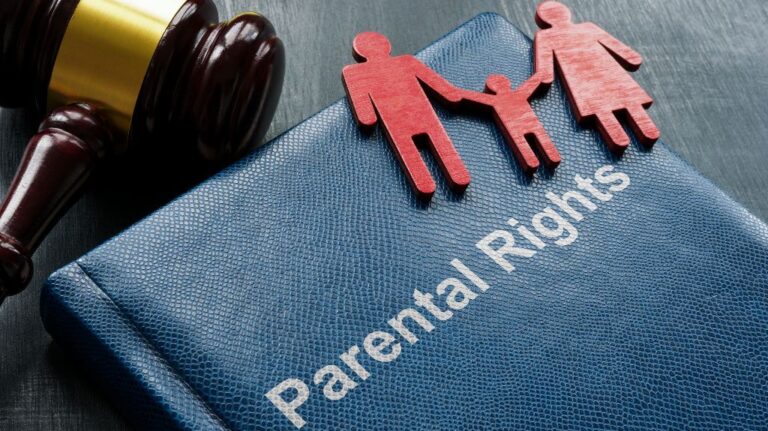 Parental rights book with gavel and cutout family