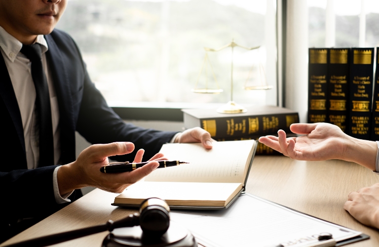 lawyer speaking with client