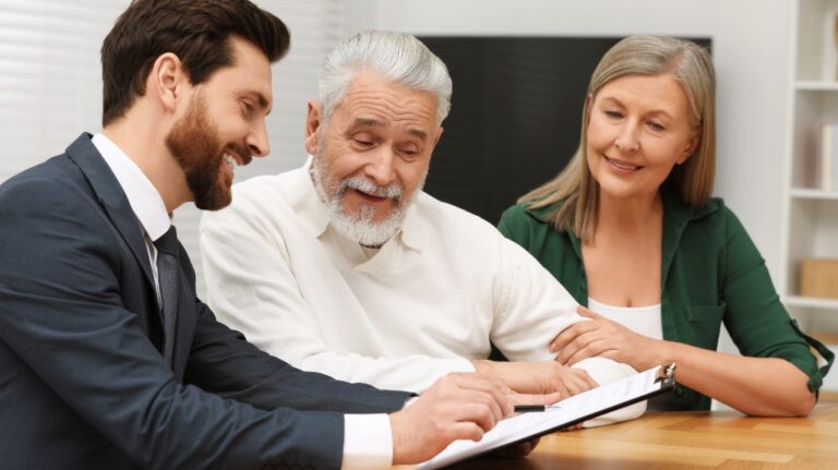 senior couple visiting lawyer