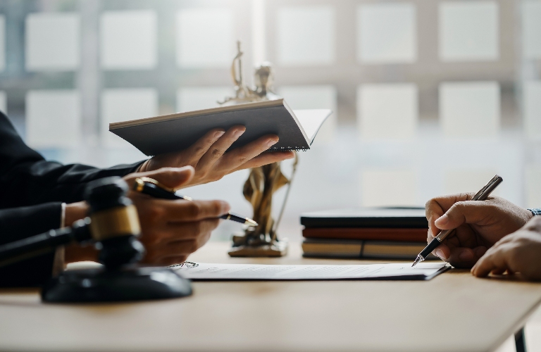 client is consulting with lawyer