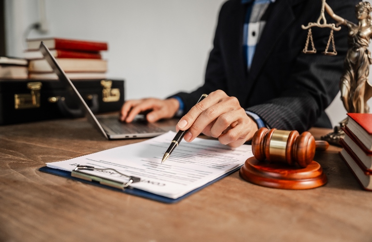 lawyer is working with the documents
