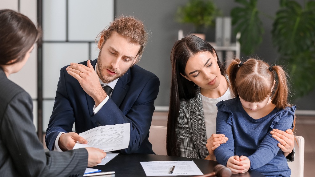 Divorced couple is consulting with lawyer about child custody