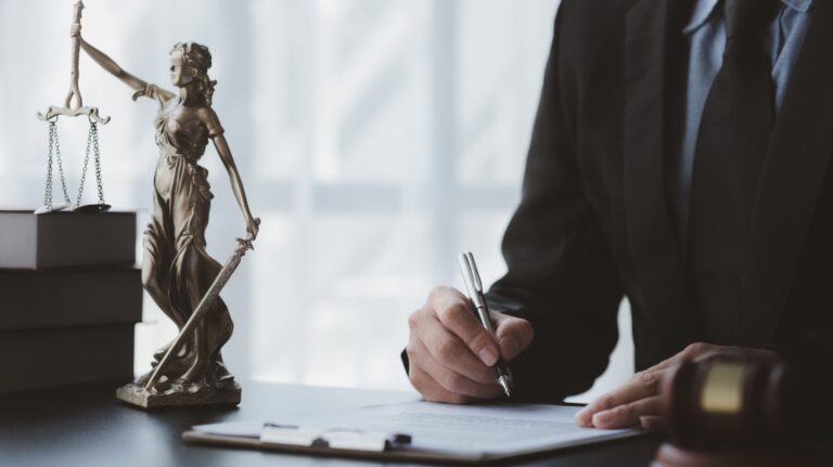 Lawyer is working with documents