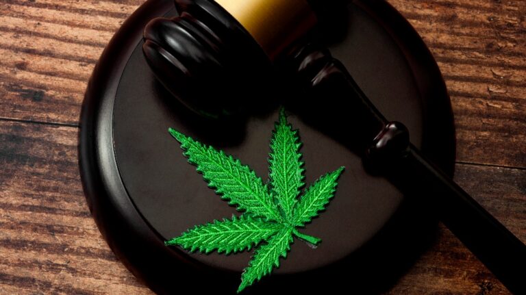 marijuana leaf and judge's gavel