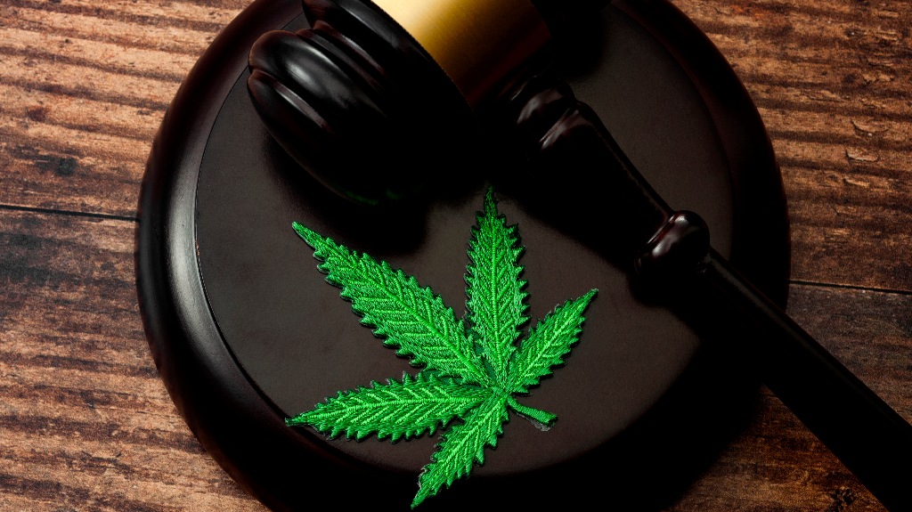 marijuana leaf and judge's gavel
