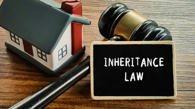 Inheritance Law, judge's gavel and house model